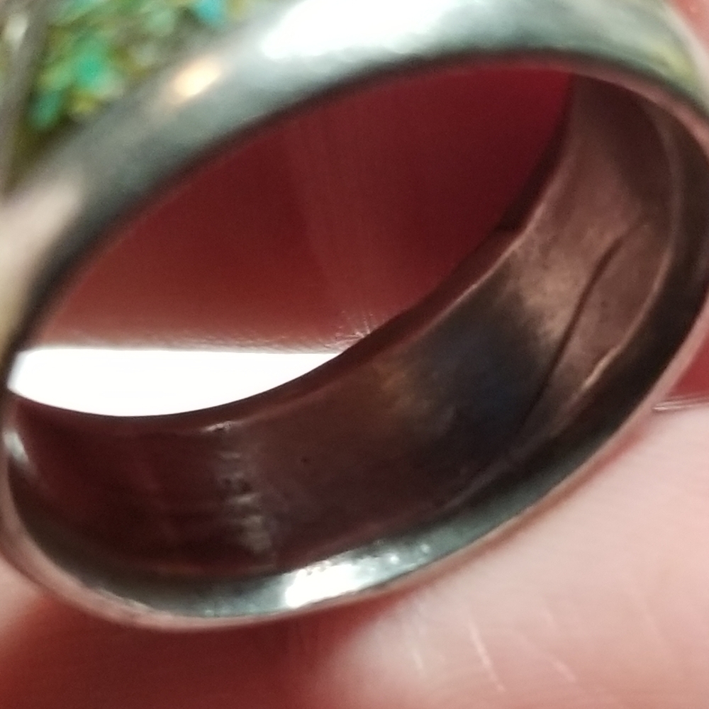 Relisted -vintage inlay ring crushed stone silver tone 8.75  8 3/4 - Picture 14 of 16